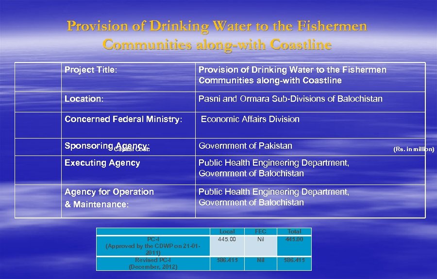 Provision of Drinking Water to the Fishermen Communities along-with Coastline Project Title: Provision of