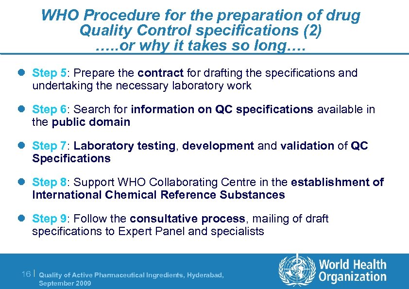 WHO Procedure for the preparation of drug Quality Control specifications (2) …. . or