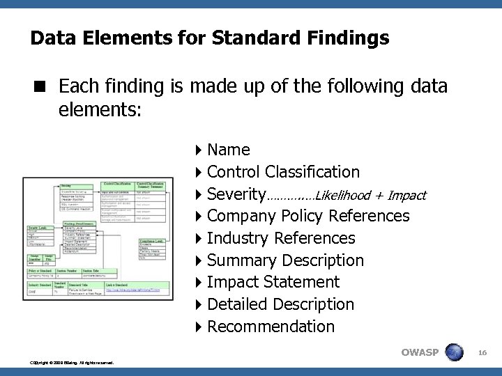 Data Elements for Standard Findings < Each finding is made up of the following