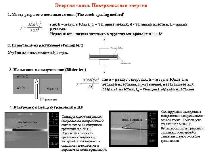 Энергия связи. Поверхностная энергия 1. Метод разрыва с помощью лезвия (The crack opening method)