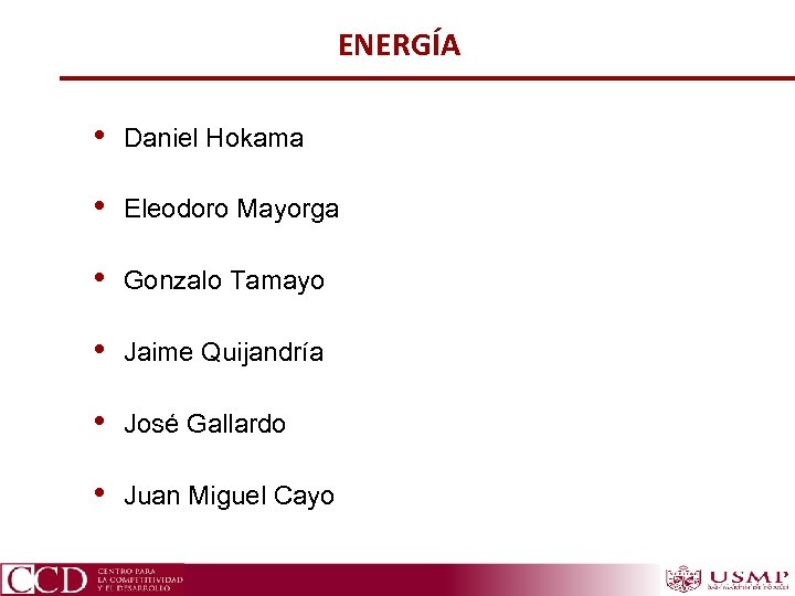 ENERGÍA • Daniel Hokama • Eleodoro Mayorga • Gonzalo Tamayo • Jaime Quijandría •