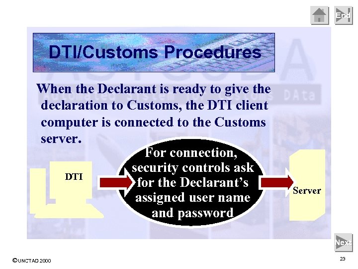 End DTI/Customs Procedures When the Declarant is ready to give the declaration to Customs,
