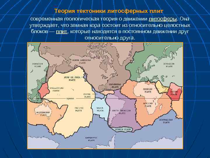 Теория тектоники литосферных плит современная геологическая теория о движении литосферы. Она утверждает, что земная