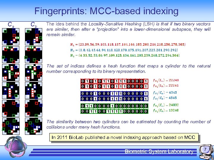 Fingerprints: MCC-based indexing Ca Cb The idea behind the Locality-Sensitive Hashing (LSH) is that