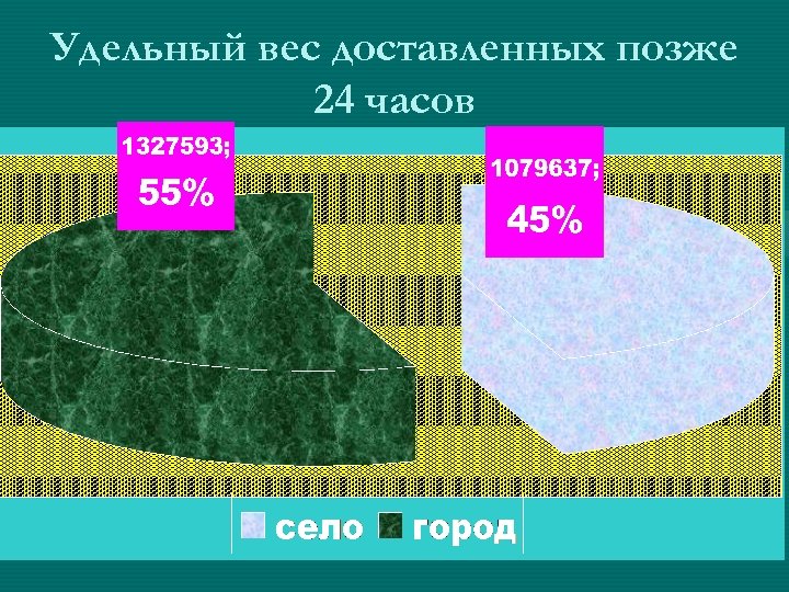Удельный вес доставленных позже 24 часов 