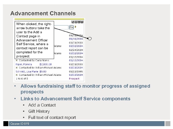 Advancement Channels When clicked, the rightarrow buttons take the user to the Add a