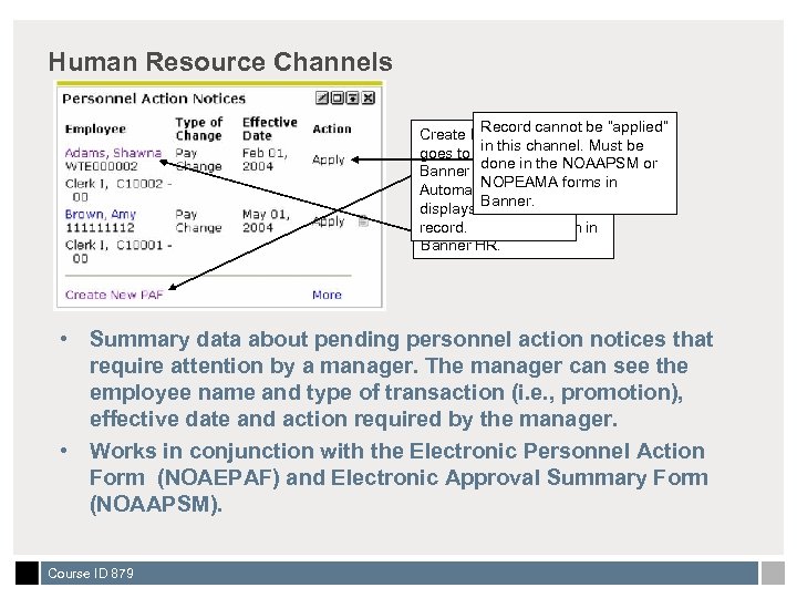 Human Resource Channels Record cannot be “applied” Create New PAF link in this channel.