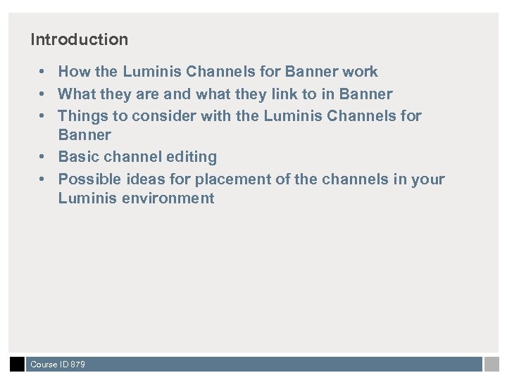 Introduction • How the Luminis Channels for Banner work • What they are and