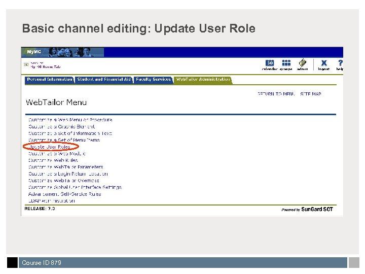 Basic channel editing: Update User Role Course ID 879 