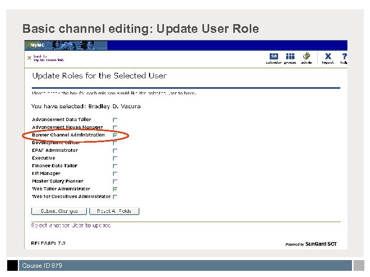 Basic channel editing: Update User Role Course ID 879 