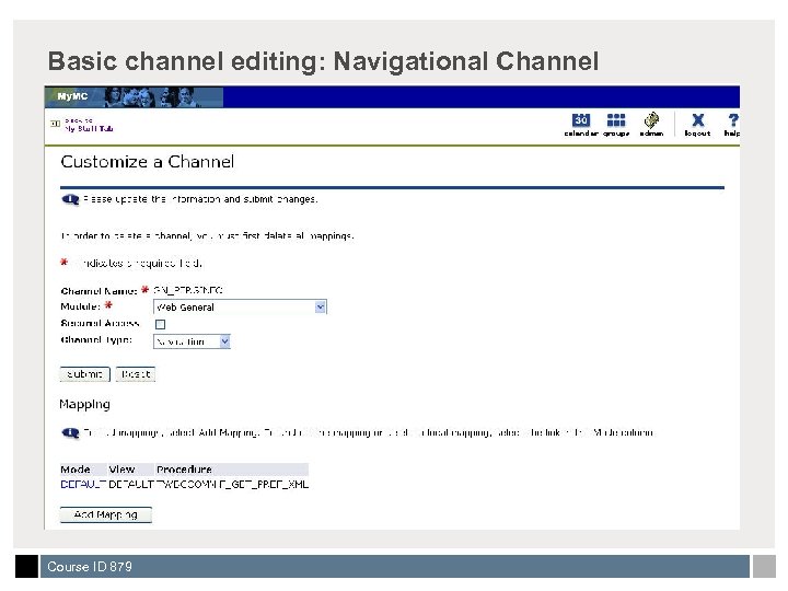Basic channel editing: Navigational Channel Course ID 879 