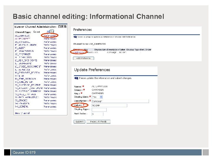 Basic channel editing: Informational Channel Course ID 879 
