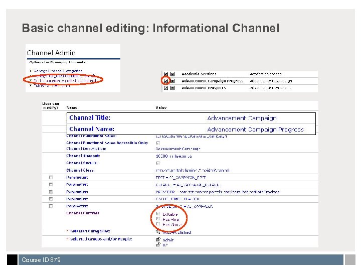 Basic channel editing: Informational Channel Course ID 879 