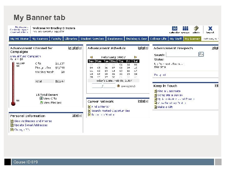 My Banner tab Course ID 879 