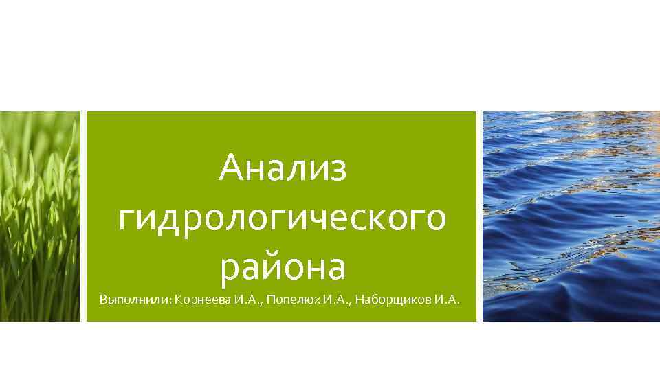 Анализ гидрологического района Выполнили: Корнеева И. А. , Попелюх И. А. , Наборщиков И.