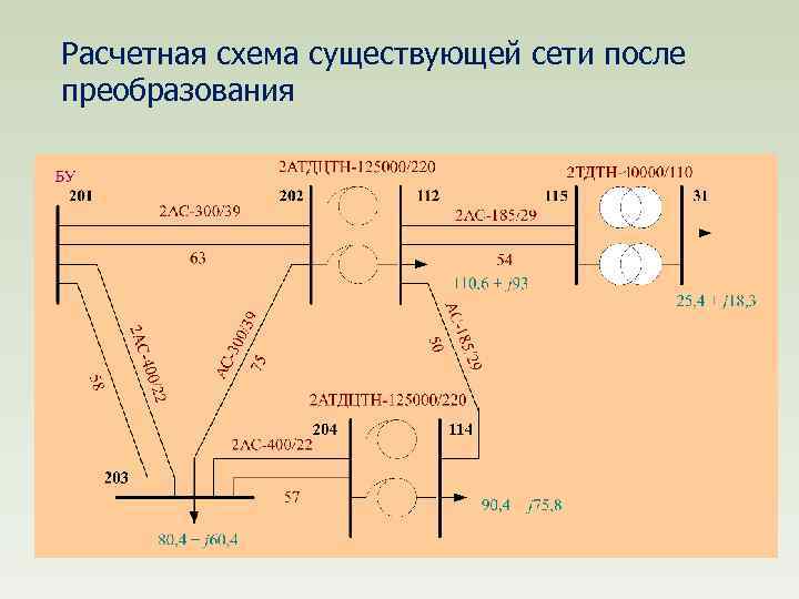 Расчетная схема существующей сети после преобразования 