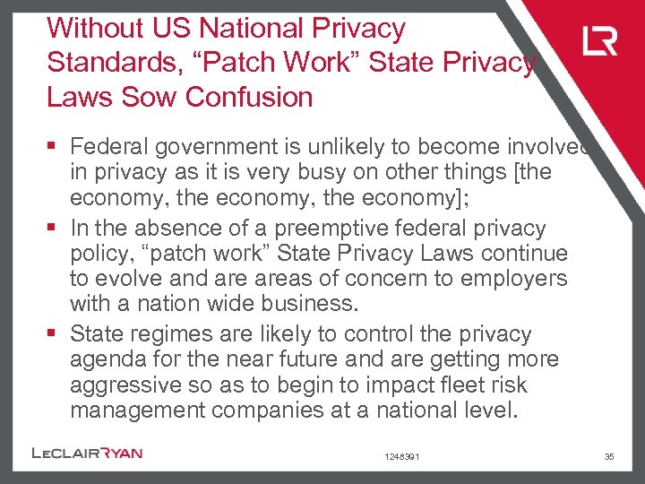 Without US National Privacy Standards, “Patch Work” State Privacy Laws Sow Confusion § Federal