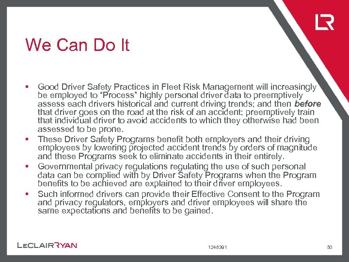 We Can Do It § § Good Driver Safety Practices in Fleet Risk Management