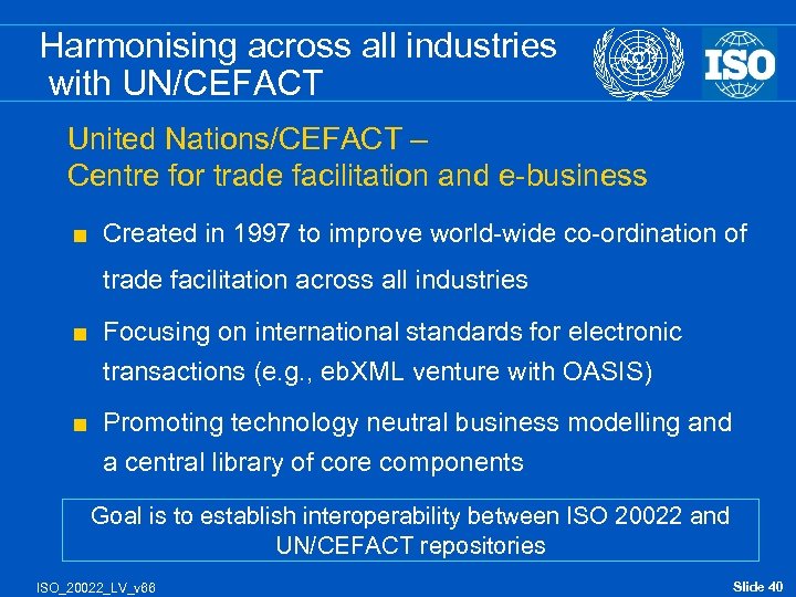Harmonising across all industries with UN/CEFACT United Nations/CEFACT – Centre for trade facilitation and