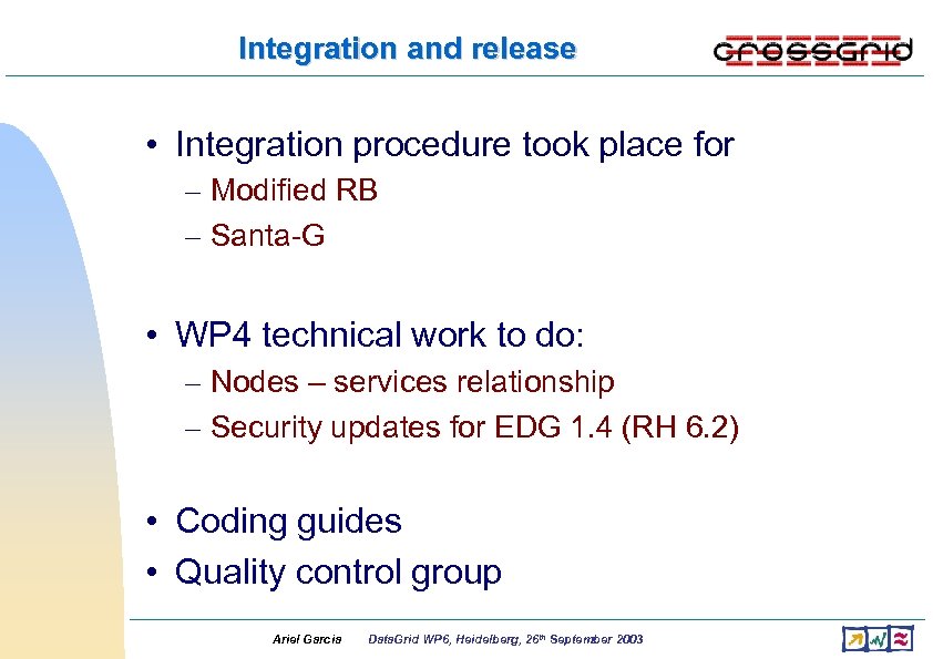 Integration and release • Integration procedure took place for – Modified RB – Santa-G