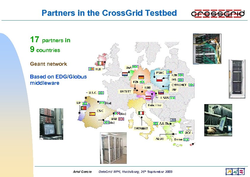 Partners in the Cross. Grid Testbed 17 partners in 9 countries Geant network Based