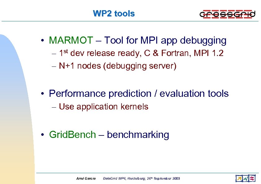 WP 2 tools • MARMOT – Tool for MPI app debugging – 1 st