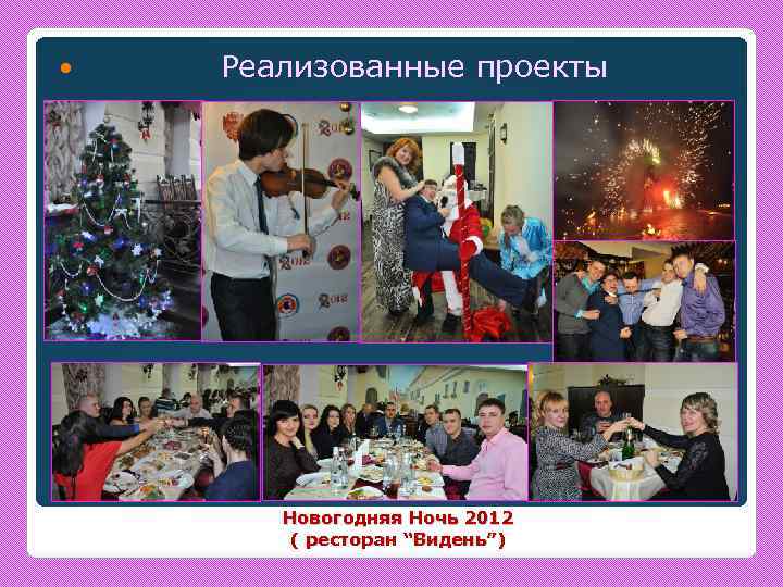  Реализованные проекты Новогодняя Ночь 2012 ( ресторан “Видень”) 