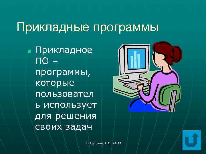 Прикладные программы n Прикладное ПО – программы, которые пользовател ь использует для решения своих