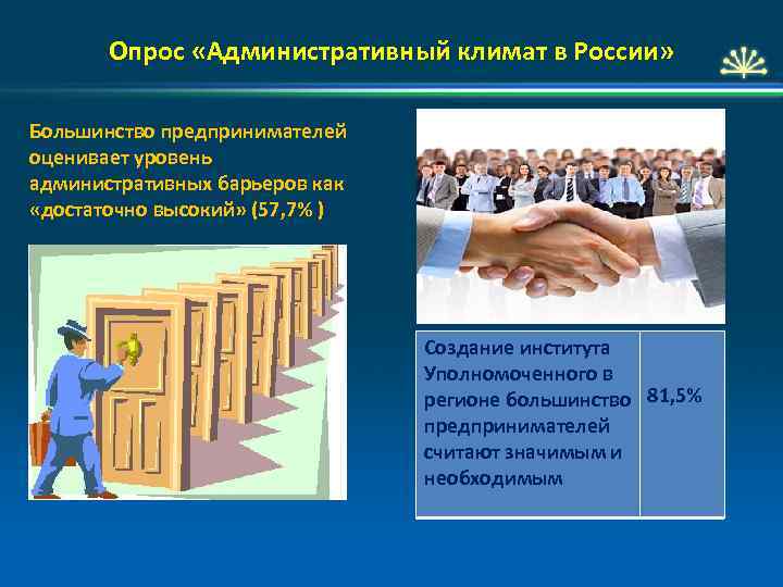 Опрос «Административный климат в России» Большинство предпринимателей оценивает уровень административных барьеров как «достаточно высокий»