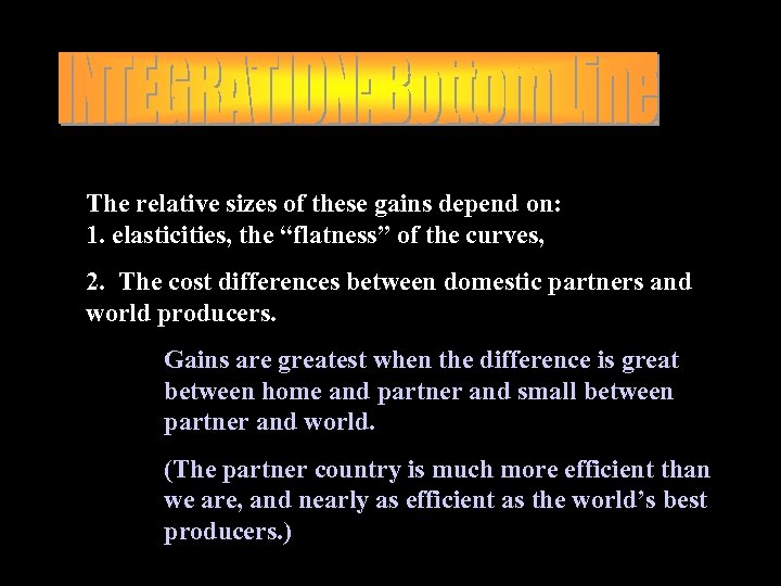 The relative sizes of these gains depend on: 1. elasticities, the “flatness” of the