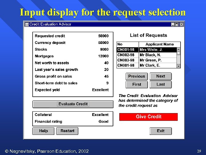 Input display for the request selection Negnevitsky, Pearson Education, 2002 29 