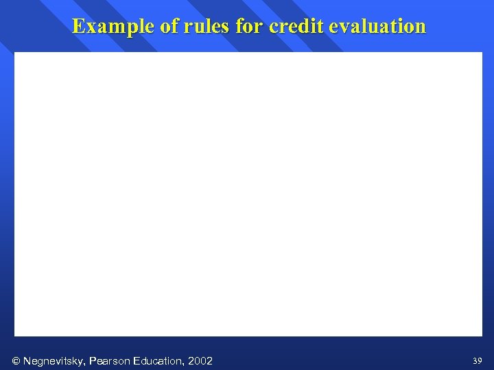 Example of rules for credit evaluation Negnevitsky, Pearson Education, 2002 39 