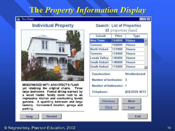 The Property Information Display Negnevitsky, Pearson Education, 2002 54 