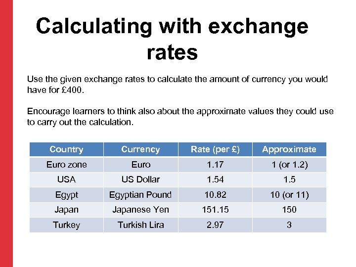 Calculating with exchange rates Use the given exchange rates to calculate the amount of