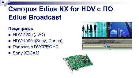 Canopus Edius NX for HDV с ПО Edius Broadcast Поддержка: n HDV 720 p