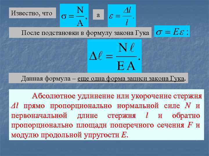 Формула удлинения пружины. Формула абсолютного удлинения бруса при растяжении. Абсолютное удлинение при растяжении формула. Абсолютное удлинение стержня. Абсолютное удлинение стержня формула.