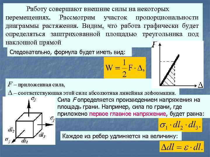 Сила совершила работу. Внешние силы совершили работу. Работа совершенная внешними силами. Сила пропорциональности. Работа внешних сил графически.