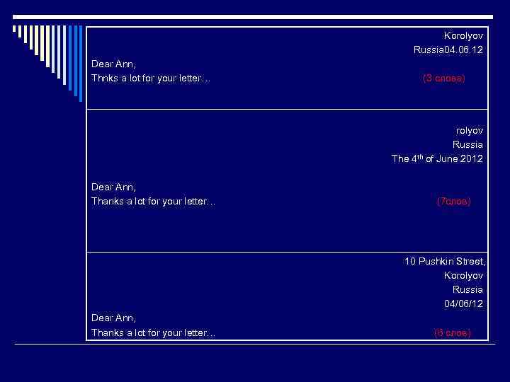 Korolyov Russia 04. 06. 12 Dear Ann, Thnks a lot for your letter… (3