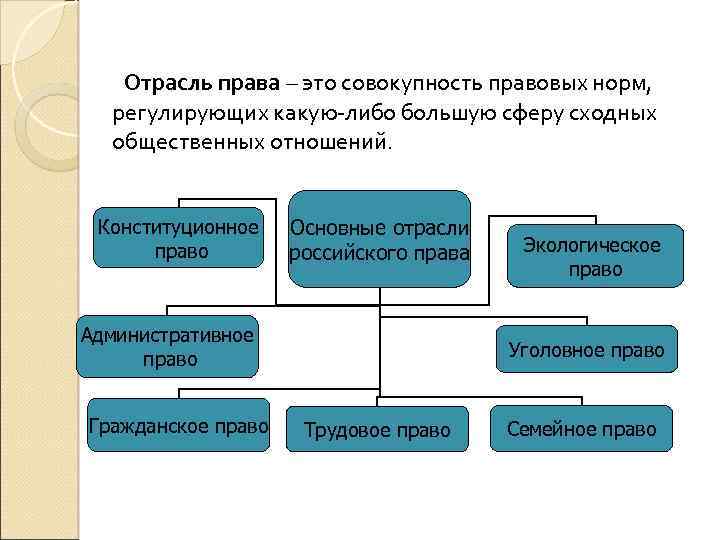  Отрасль права – это совокупность правовых норм, регулирующих какую-либо большую сферу сходных общественных