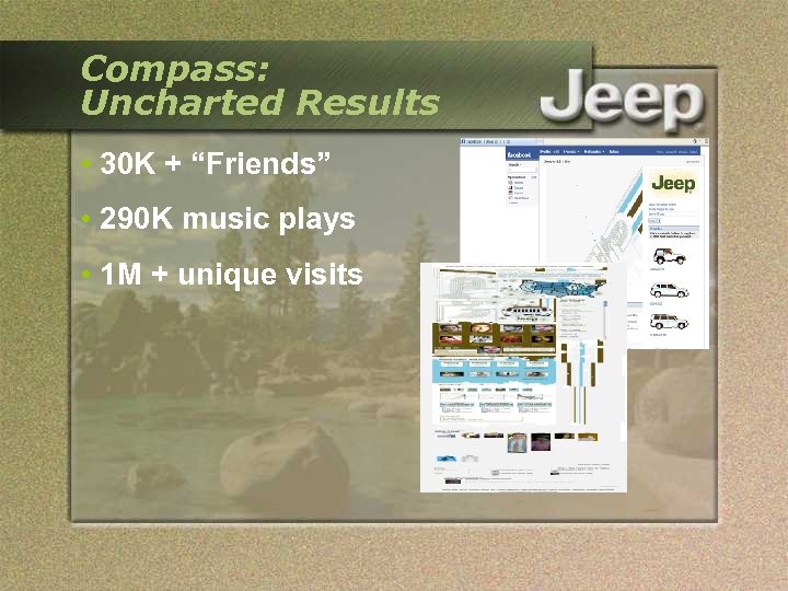 Compass: Uncharted Results • 30 K + “Friends” • 290 K music plays •