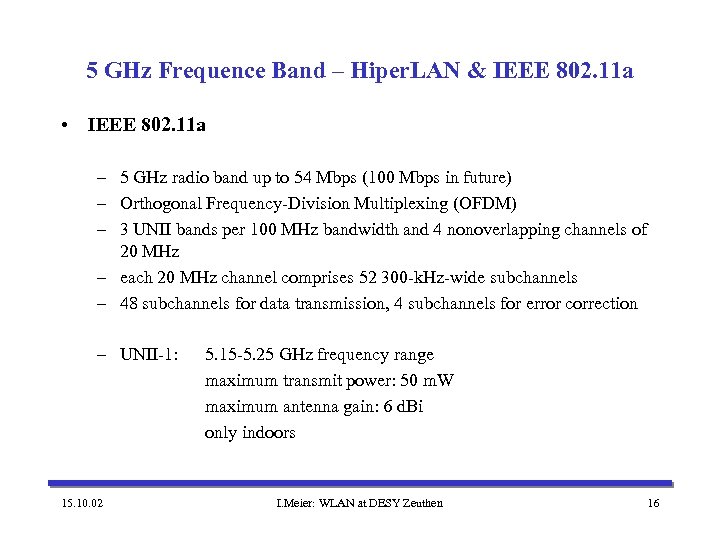 5 GHz Frequence Band – Hiper. LAN & IEEE 802. 11 a • IEEE