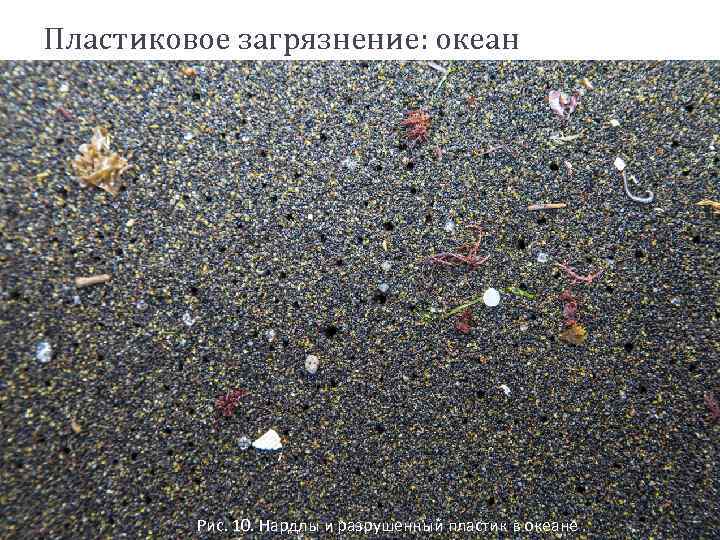 Пластиковое загрязнение: океан Рис. 10. Нардлы и разрушенный пластик в океане 