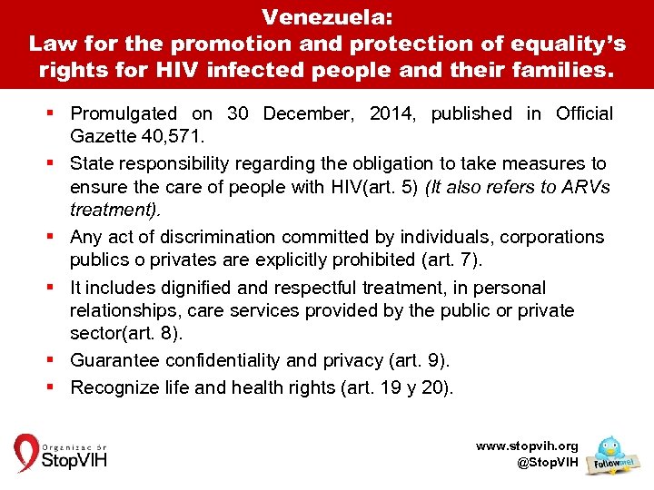 Venezuela: Law for the promotion and protection of equality’s rights for HIV infected people