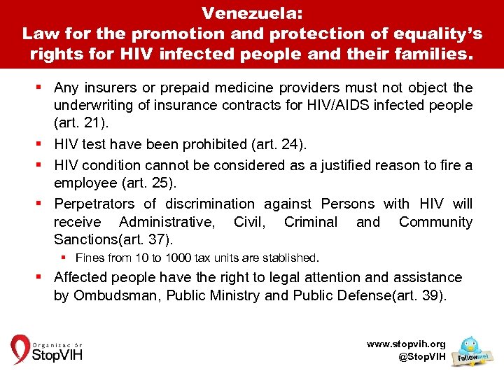 Venezuela: Law for the promotion and protection of equality’s rights for HIV infected people