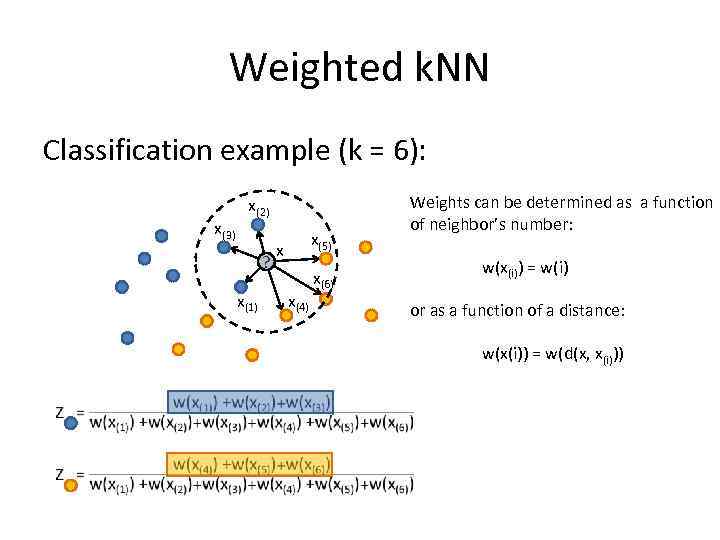 Weighted k. NN Classification example (k = 6): x(3) x(2) ? x(1) x(5) x