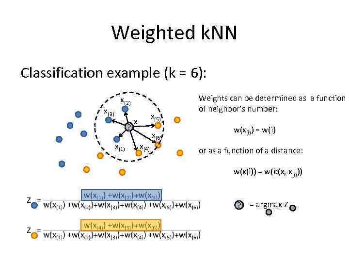 Weighted k. NN Classification example (k = 6): x(3) x(2) ? x(1) x(5) x
