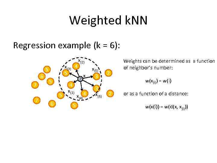 Weighted k. NN Regression example (k = 6): x(3) 4 5 5 6 7
