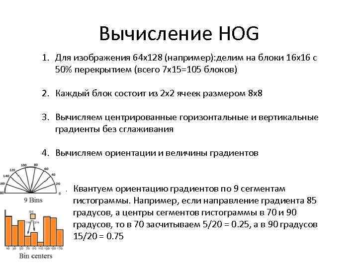 Вычисление HOG 1. Для изображения 64 х128 (например): делим на блоки 16 х16 с