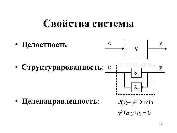 Свойства системы • Целостность: u • Структурированность: u S S 1 y y S