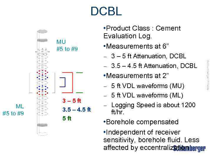 DCBL MU #5 to #9 • Product Class : Cement Evaluation Log. • Measurements